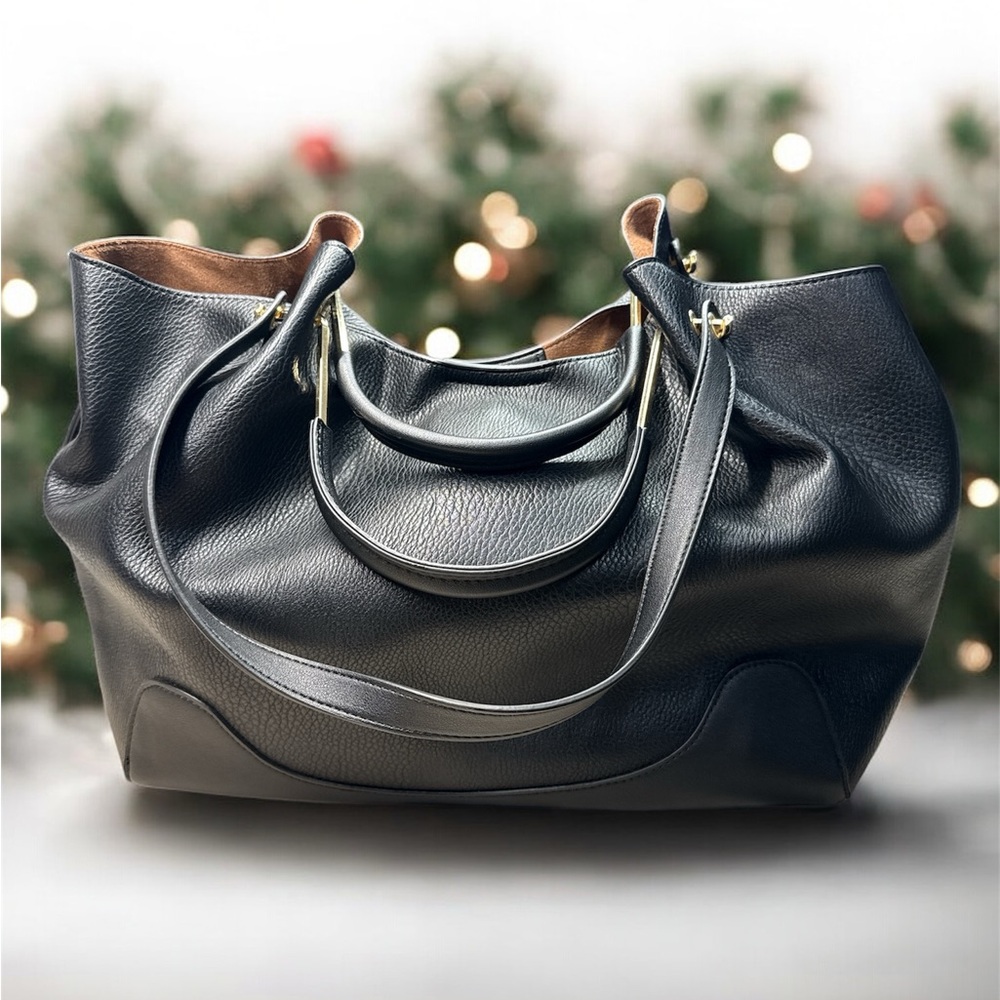 Sondra Roberts Black Leather Hobo Bag